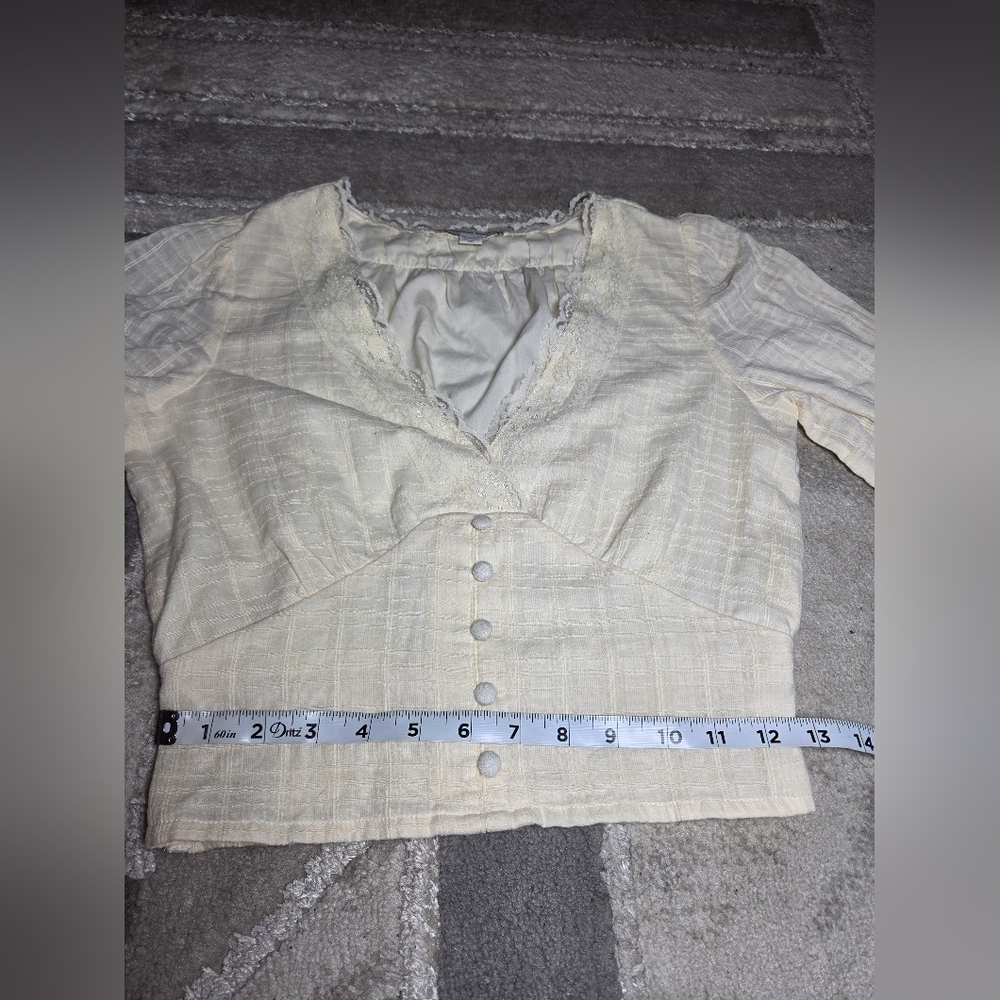 American Eagle Outfitters Cream Lace-Trim Button Front Blouse - Picture 4 of 8